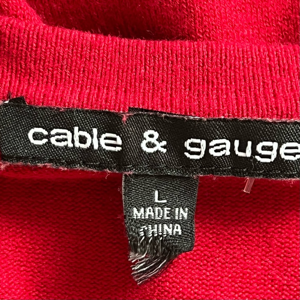 Cable & Gauge Red cardigan sweater with black sequin embellishment holiday retro - Picture 5 of 6